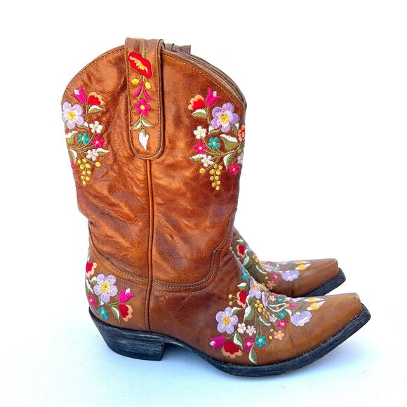 Old Gringo Sora Brass Floral Embroidered Western Cowgirl Boots 6 Boho Festival